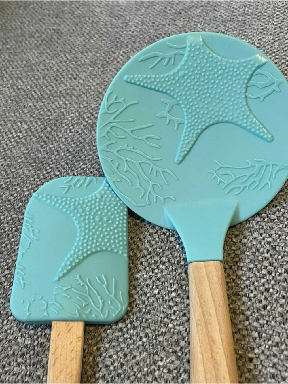 Blue Starfish Silicone Spatula Set with Wooden Handles